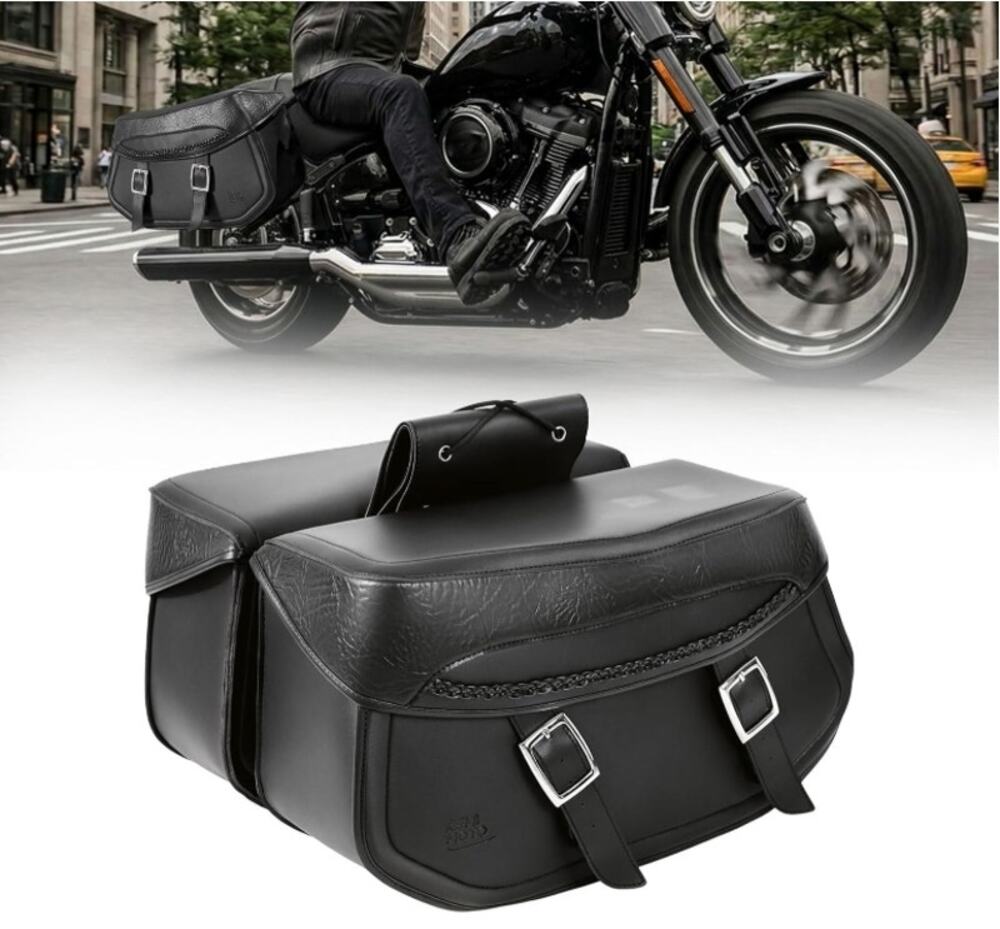 KEMIMOTO 30L Motorcycle Saddlebags Throw Over Synthetic Leather Black